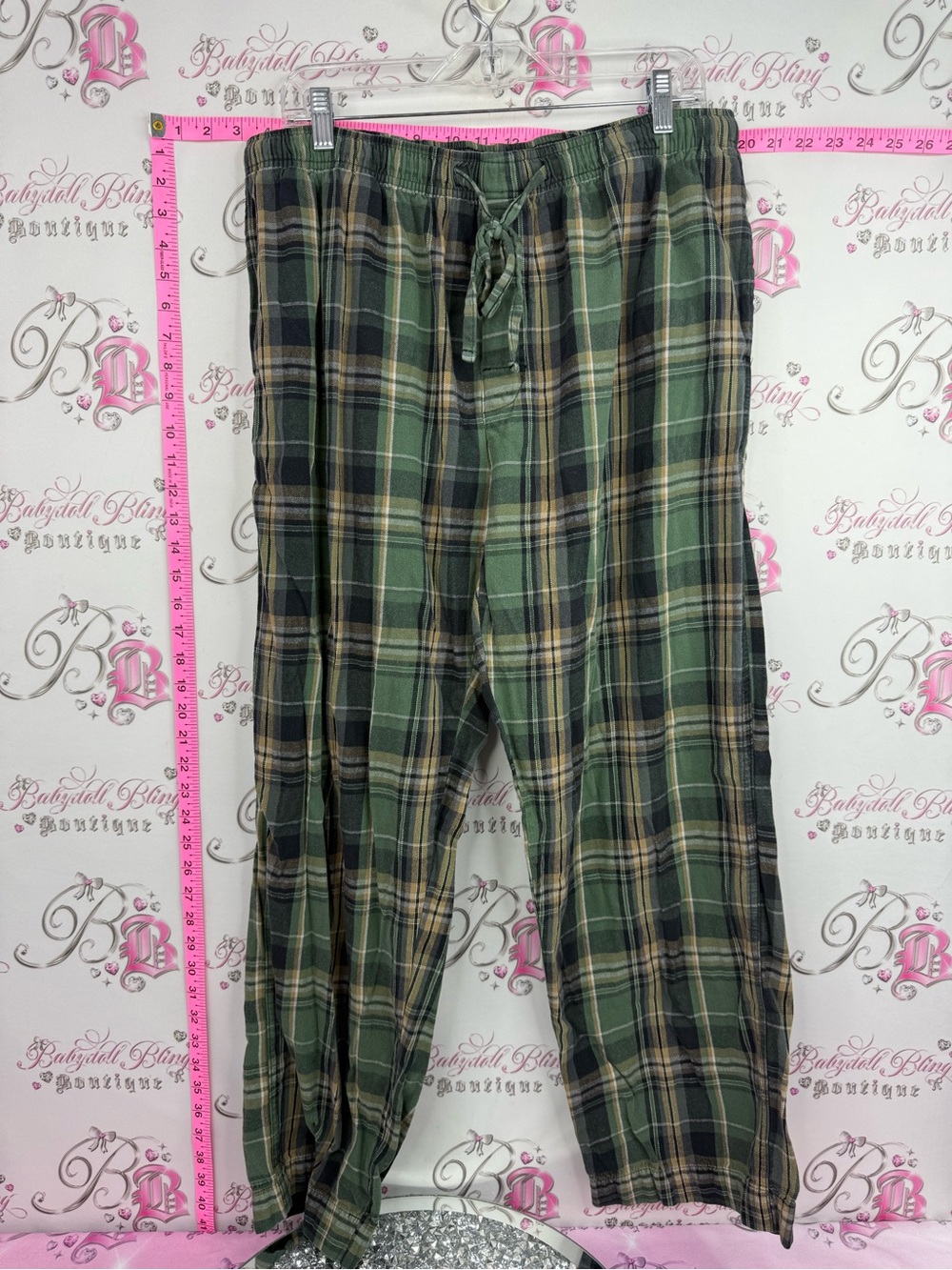 WINDRIVER pants pj comfy Men's Green Plaid Drawstring Lounge Pants
